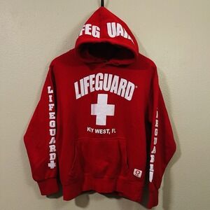 Lifeguard Key West Florida Red Hoodie‎ Sleeve & Hood Graphic Beach Cozy Size S